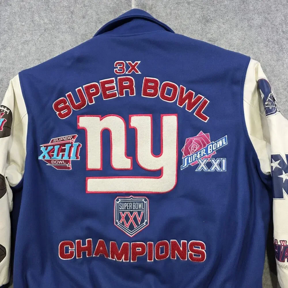 VTG New York Giants Jacket Mens 2XL Blue‎ NFL Football 3X Super Bowl Champions
